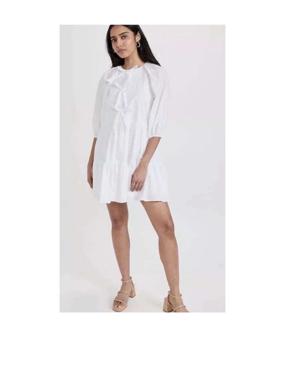 cinq a sept White Ruffle Tie-Neck Tiered Dress